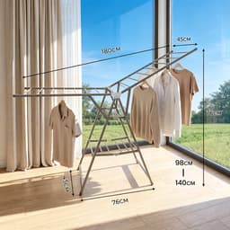 Opvouwbare dubbele wasrek – met hoogteaanpasbare vleugelsteunen – vrijstaand ruimtebesparend ontwerp – geschikt voor het drogen van kleding en beddengoed – geschikt voor binnen en buiten – driedelige wasrek met schoenenrek – grijs — thumbnail 3