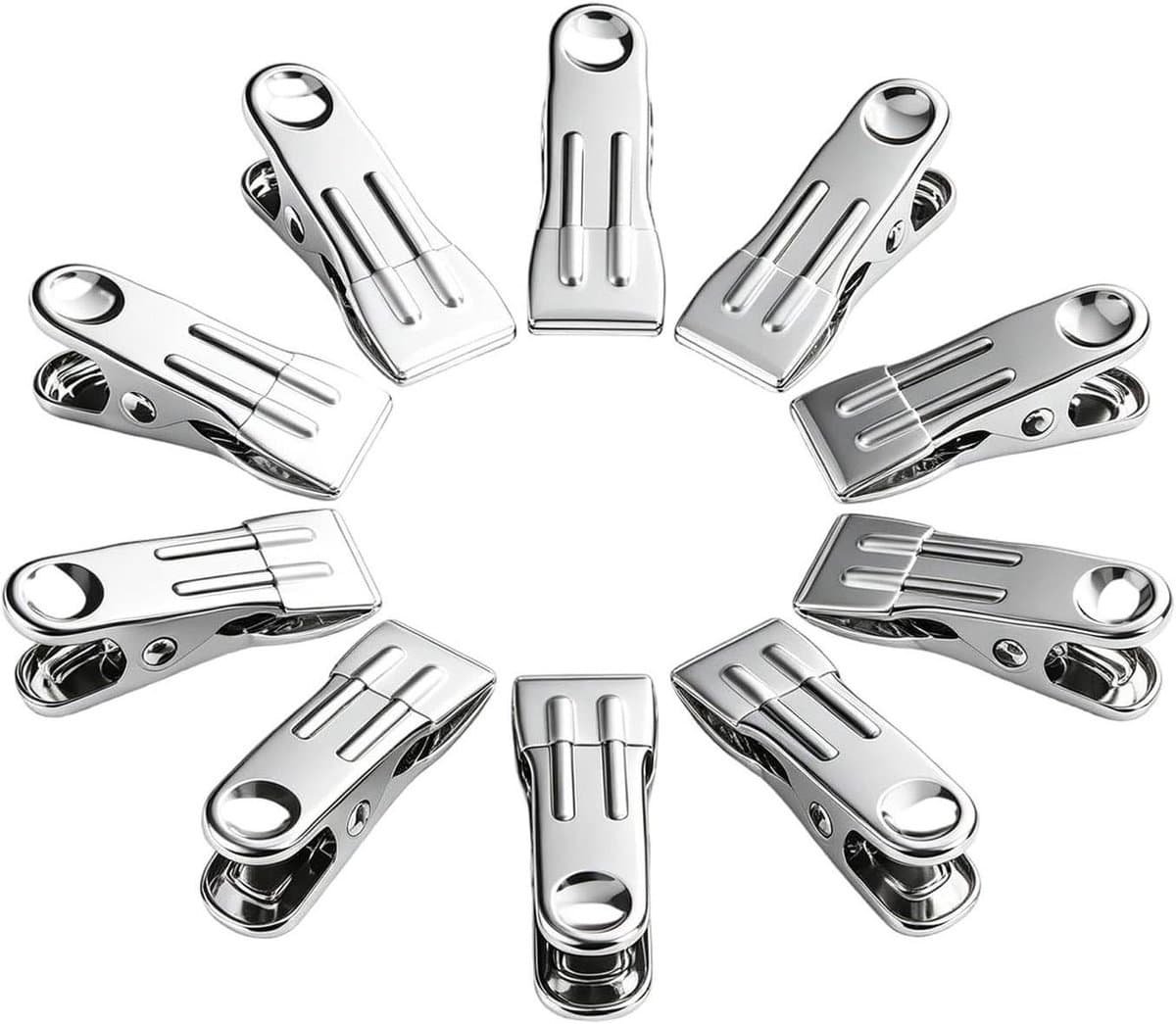 Metalen Wasknijpers - Kledingclips Hangers - Was Drogen Buiten - Roestvrij Staal - 8 Stuks - Wit — afbeelding 1