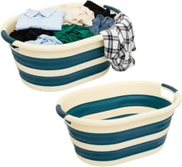 5Five Wasmand - 2x - 21L - blauw - PP - opvouwbaar - 39 x 39 x 53 cm - flexibel — thumbnail 1