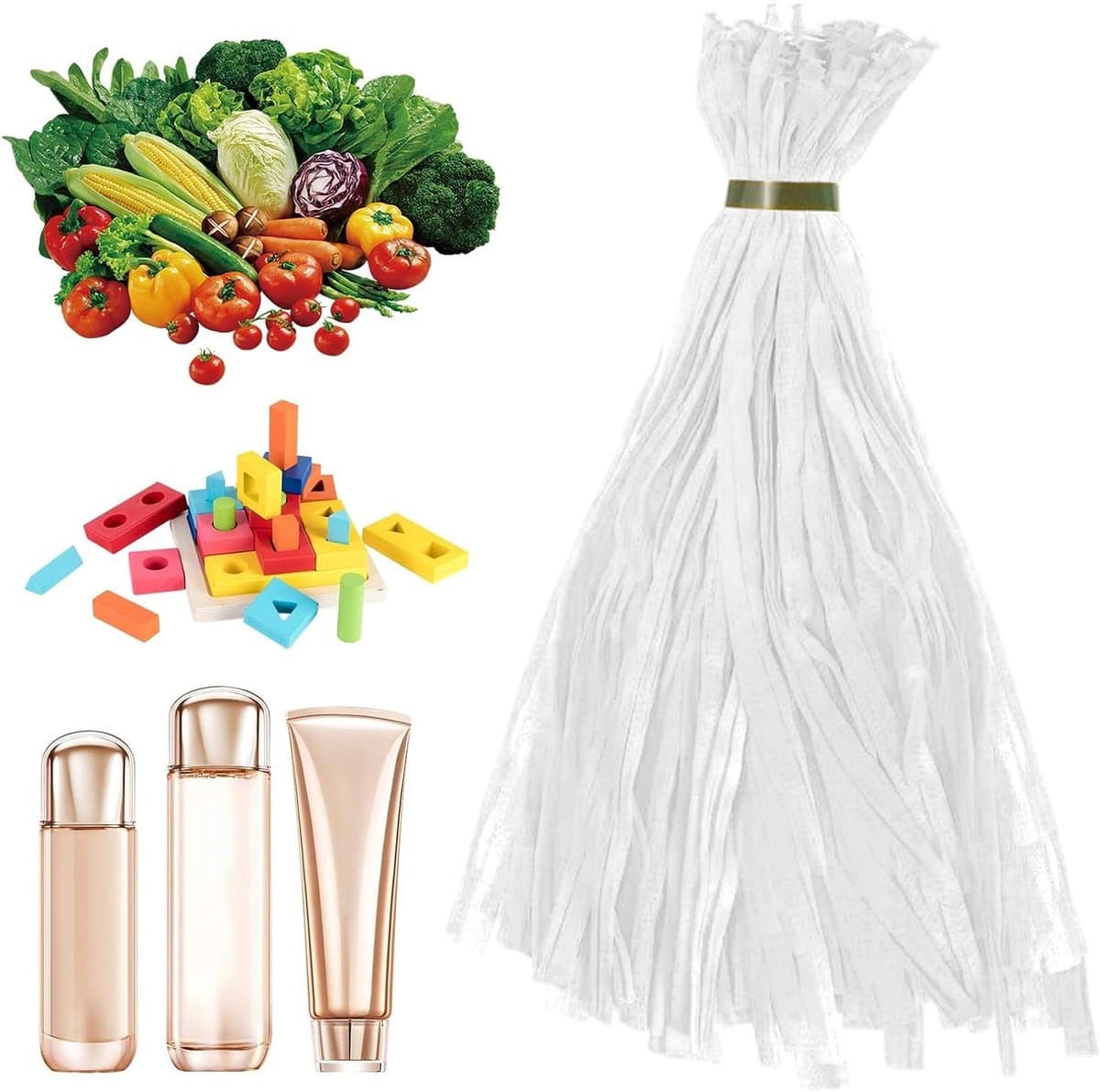 Mesh Produce Zakjes - Netzakken Fruit - Keuken Organiseren - Trekkoordsluiting - 100 stuks - Wit — afbeelding 1