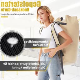 Grote Waszak voor Vuil Wasgoed 115L - Vouwbare Opbergzak met 2 Verstelbare Schouderbanden en Duffle Rugzak Functie (Beige) — thumbnail 5