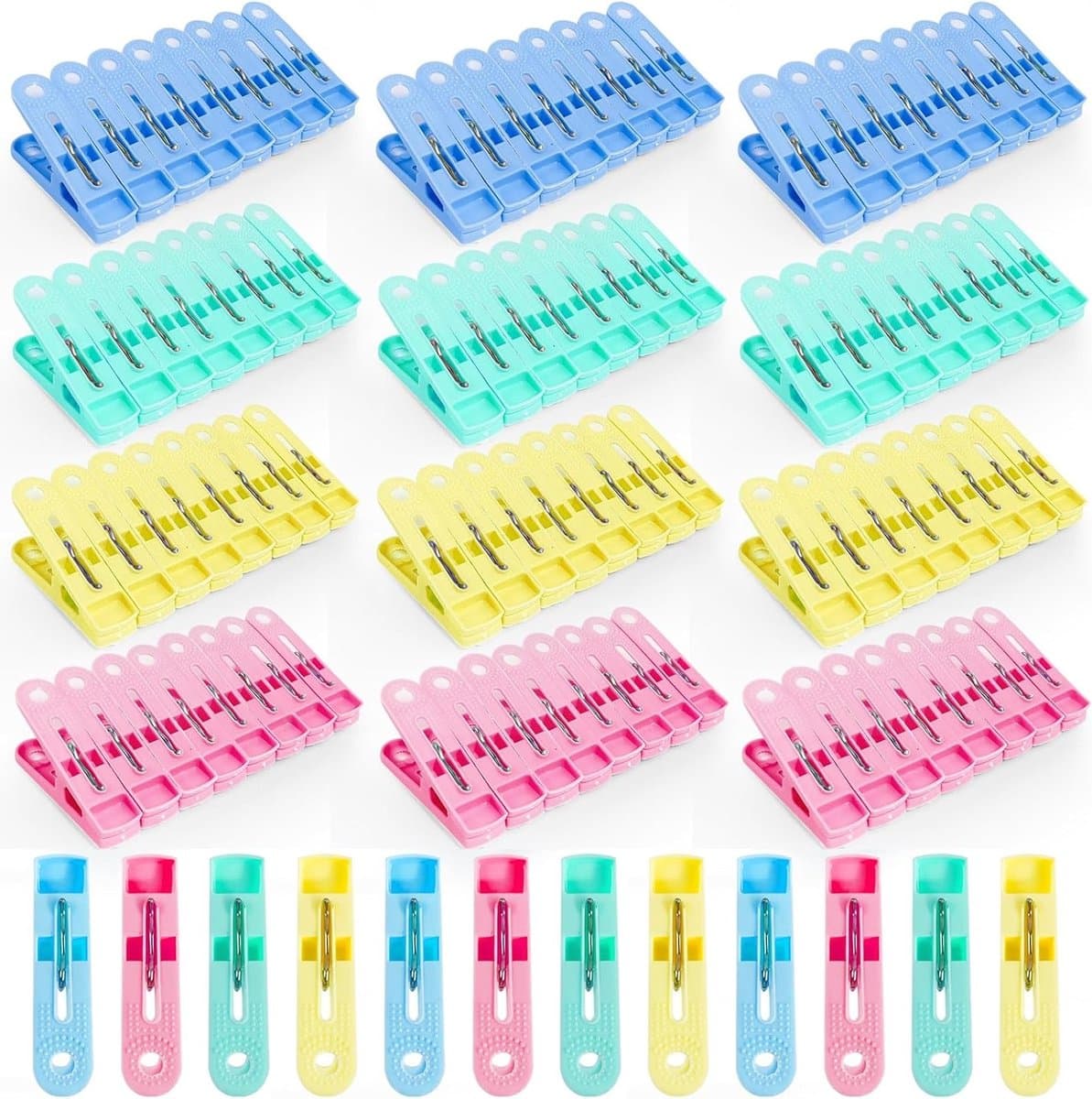 Kleurige Wasknijpers Set van 100 Stuks, Duurzame Plastic Klemmen voor Waslijn en Droogrek, Windbestendig en Handzaam Ontwerp — afbeelding 1