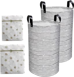 Vouwbare Wasmanden Set met 2 Waszakken, Waterdicht Canvas voor Kleding en Beddengoed, Ideaal voor Badkamer en Slaapkamer — thumbnail 1