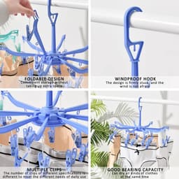 Dailygoods- Wasdroger 2 Stuks - Opvouwbare Ondergoedhanger - 360° Draaibaar - 16 Clips - Geschikt voor Sokken/Handdoeken - Materiaal PP, 40,5 x 33 cm - Droogrek — thumbnail 4