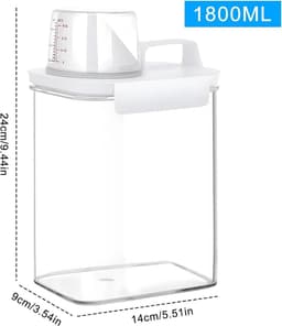 Twee luchtdichte dispensers voor wasmiddel, een opbergdoos voor wasmiddel van 1800 ml met maatbeker, een multifunctionele doos voor wasmiddel, een opbergdoos voor waspoeder, een dispenser voor waspoeder, geschikt voor waspoeder en wasparfum. — thumbnail 2