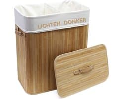 Fabono-Bamboe Wasmand 105 Liter met 2 Vakken – Grote Wassorteerder met Deksel & Linnen Waszakken – Rechthoekige Wasbox met Handgrepen voor Badkamer en Wasruimte