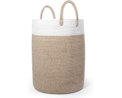 Lemlit Wasmand - Gevlochten Opbergmand met Handvatten 58 L - Speelgoedmand voor Kinderkamer Slaapkamer en Woonkamer - 38 x 50 cm - Wit Bruin