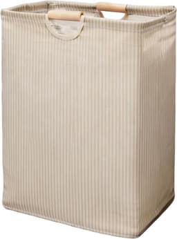 Wasmand- katoenen linnen opbergmand met houten handgrepen - opvouwbare stoffen organizer voor slaapkamer - badkamer en huisorganisatie - beige - 40*30*50 cm — thumbnail 1