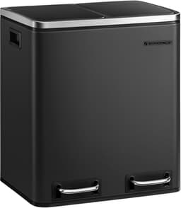 SONGMICS Afvalemmer voor de keuken, 30L, afvalscheiding, metalen afvalemmer, pedaalemmer met binnenbakken en handgrepen, afvalscheidingssysteem, 2 x 15 liter, softclose, luchtdicht, zwart LTB30BK — thumbnail 1