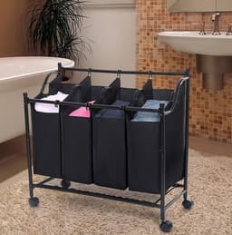 Bobbel Home - Wasmand op Wieltjes met 4 Uitneembare Vakken - 140L - Zwart — thumbnail 3