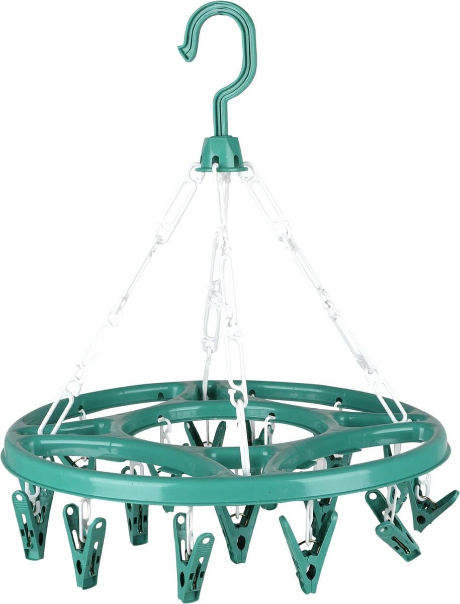 Urban Living Wasgoed droogcarrousel/droogmolen - 18 clips/knijpers - groen - kunststof - 32 cm — afbeelding 1