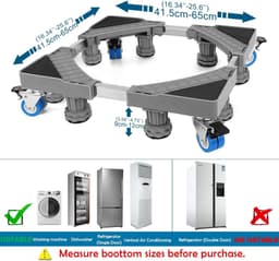 Wasmachine verhoger verstelbaar - wasmachine sokkel onderstel met 8 voeten en 4 wielen - antislip en schokabsorberend - 40-63 cm - wasmachinebasis Wasmachine verhoger — thumbnail 2