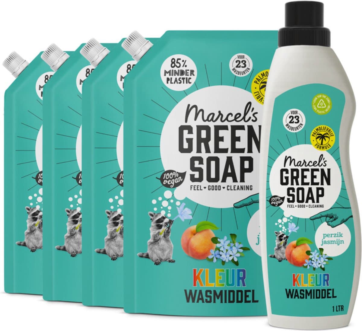 Marcel's Green Soap Wasmiddel Kleur Perzik & Jasmijn 23 Wasbeurten + 4 Navullingen Pakket — afbeelding 1