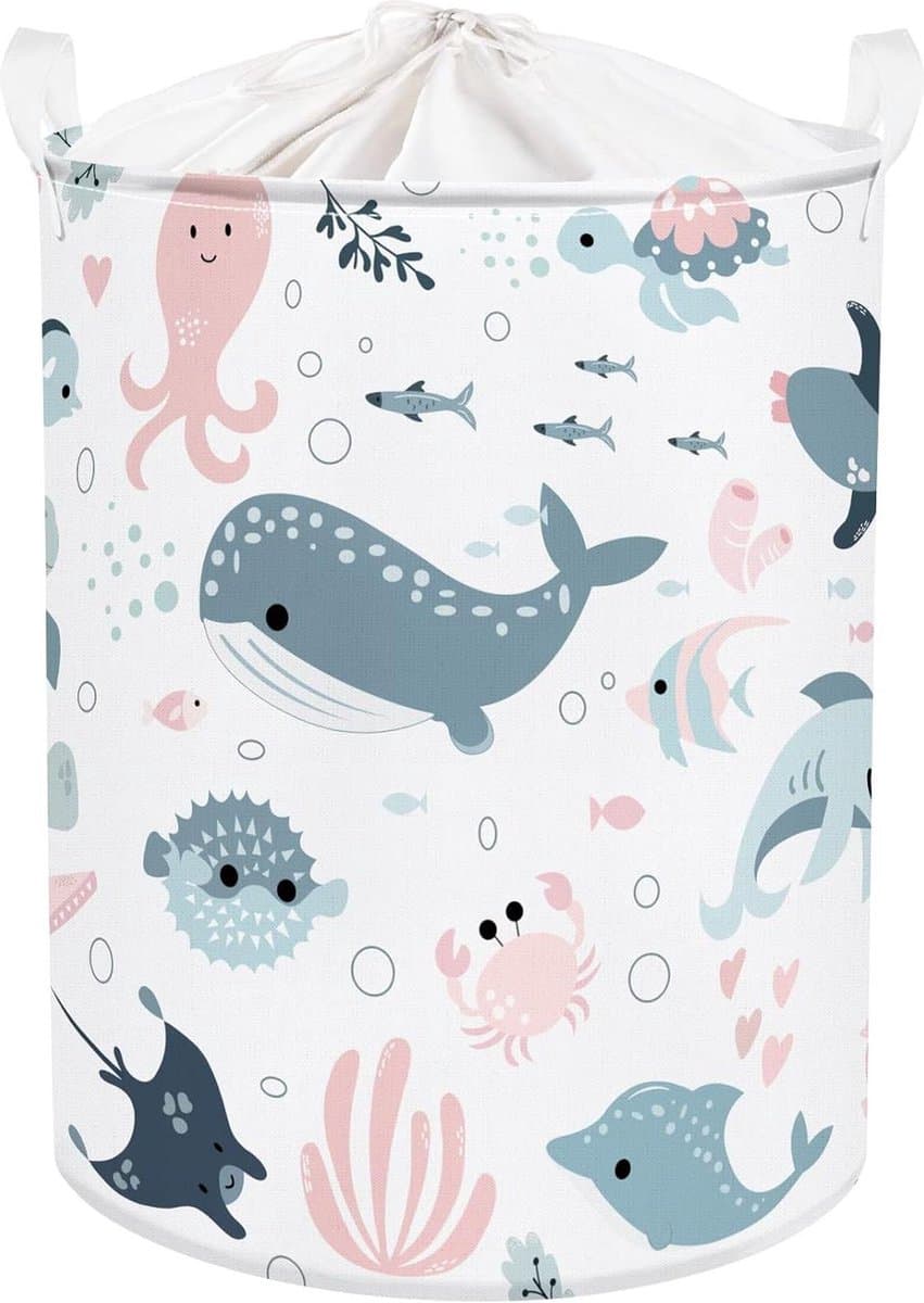Zeedieren - Bubbels - Wit - Meisjes - Kind - Wasmand - Zeemeermin - Haai - Ronde - Speelgoed - Kleding - Opbergmand - Kinderkamer - 142x177 inch — afbeelding 1