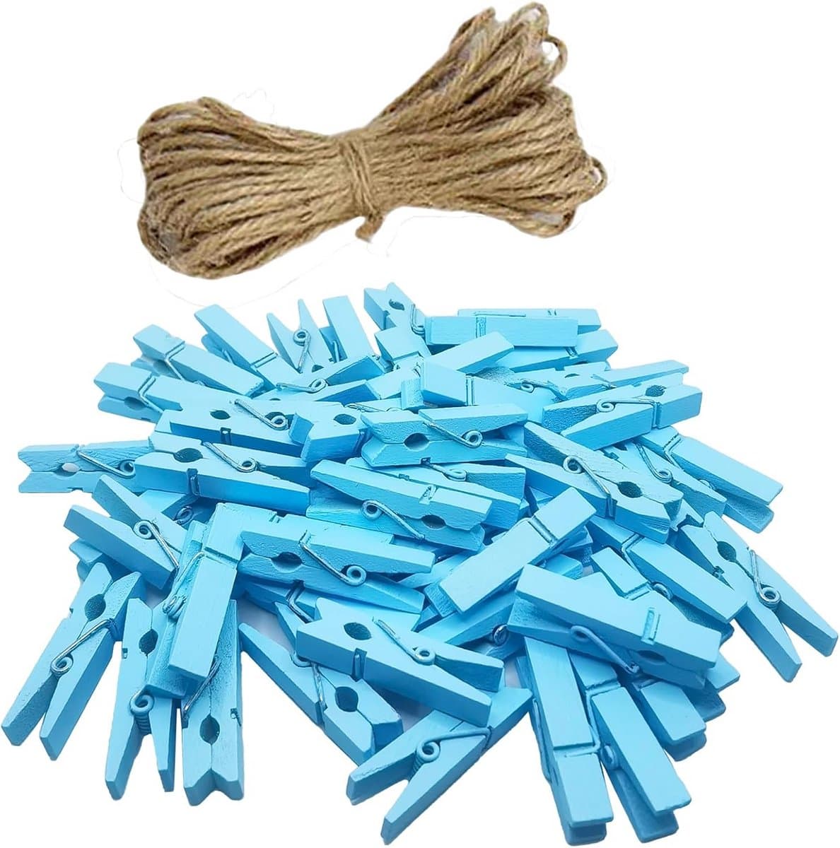 100 Stuks Mini Houten Wasknijpers Blauw voor Foto's en Knutselprojecten — afbeelding 1