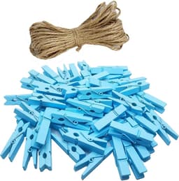 100 Stuks Mini Houten Wasknijpers Blauw voor Foto's en Knutselprojecten — thumbnail 1