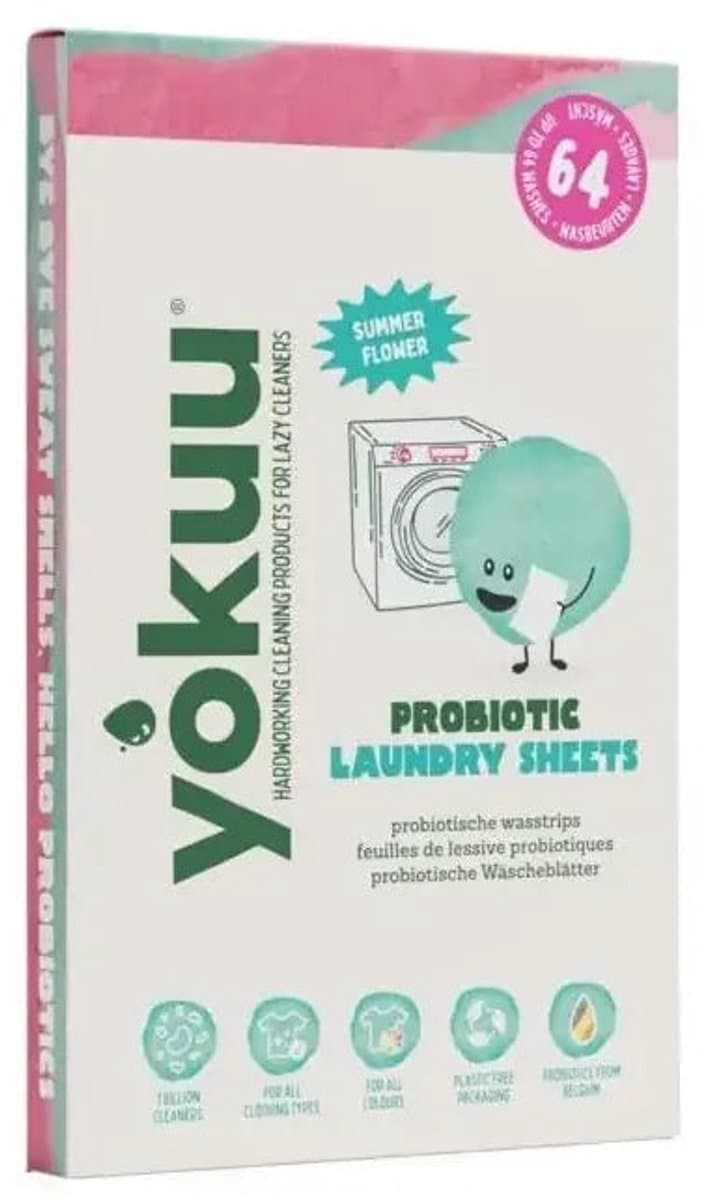 YOKUU Probiotische Wasstrips - 64 Wasbeurten - Zomerbloemen Geur - Reis Wasmiddel - Ultra Geconcentreerd en Voorgedoseerd - Ecologisch Wasproduct — afbeelding 1