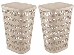 Curver Wasmand met deksel - 2x - ventilatiegaatjes - beige - kunststof - 55 ltr - 42 x 34 x 60 cm — thumbnail 4
