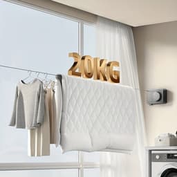 Onzichtbare vierkante waslijn, een magisch hulpmiddel voor het ophangen van kleding op balkons en in badkamers. Geen boren nodig, intrekbare waslijn/touw van roestvrij staal voor binnen. — thumbnail 2