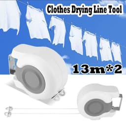 Uitschuifbare dubbele waslijn, geschikt voor zowel binnen- als buitengebruik, voor het drogen van kleding, wandmontage en draagbaar, eenvoudig te installeren (wit). — thumbnail 5