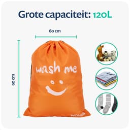 Wonair Waszak Groot - Waszakken Voor Wasgoed - 60x90cm - Oranje - 2 Stuks - Met trekkoord — thumbnail 5