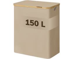 ACAZA Wasmand 3 vakken - Wasmand Met Deksel - 150 L - Bamboe - 60 x 38,5 x 70,5 cm - Zand