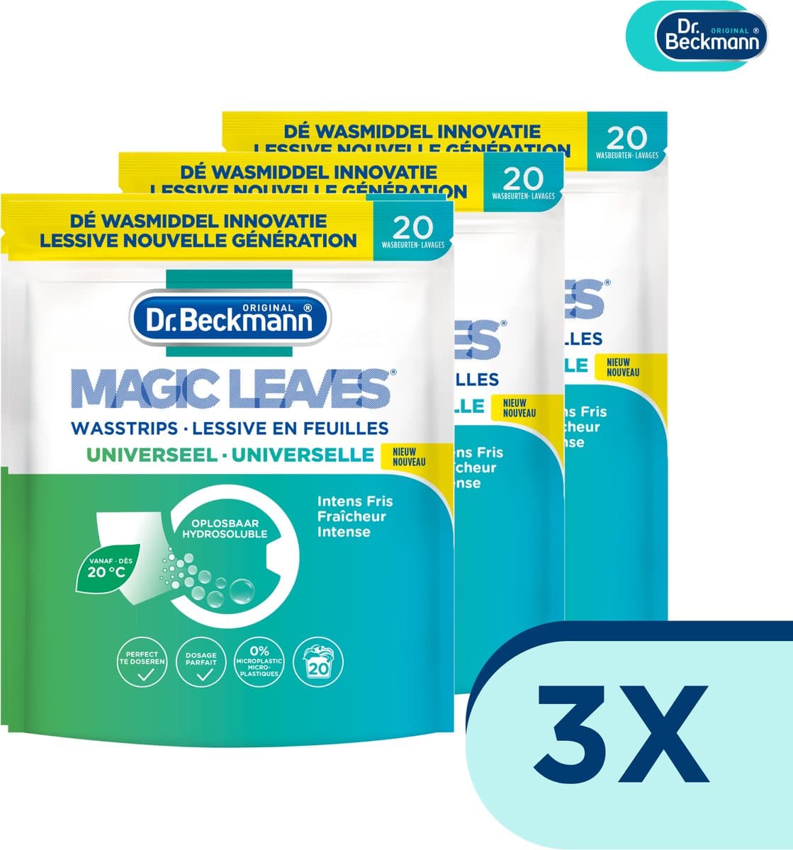 Dr. Beckmann - Magic Leaves Wasstrips - Voordeelset – Universeel 3 stuks - Colour 3 stuks – 120 Wasbeurten — afbeelding 1
