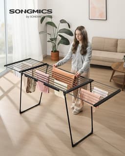 SONGMICS LLR522BH01 Opvouwbare kledingluchter, vloerdroogrek, uitschuifbare vleugels, droogoppervlak 22 m, met sokhouder, zwarte inkt — thumbnail 3