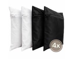 Waszakken Set van 4 – Zwart & Wit – 25x30 cm – Stevige Rits – Beschermt Kleding – Hoogwaardig Polyester - Wasmachine - Donker Wasgoed - georganiseerde bagage - huishoudaccessoires