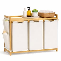 House of Balance Bamboe Wasmand - Wasmand met 3 Vakken - Duurzaam - Wasmanden met deksel - Wasmanden - 150 Liter - 94x33x78 cm — thumbnail 1