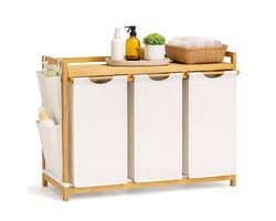 House of Balance Bamboe Wasmand - Wasmand met 3 Vakken - Duurzaam - Wasmanden met deksel - Wasmanden - 150 Liter - 94x33x78 cm