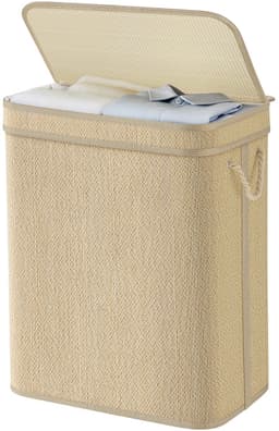 SONGMICS LCB067Y01 - Bamboe Wasmand - 90 Liter - Met Deksel en Uitneembare Waszak — thumbnail 1