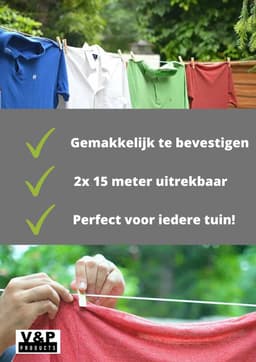 V&P Products® Waslijn uittrekbaar zwart - Waslijndraad - 2x 15 meter - Wasdraad - Uittrekbare Waslijn - Roldrooglijn voor buiten en binnen - automatische waslijn - wand droogrek — thumbnail 3