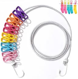 Draagbare Waslijn - Reis Waslijn - Buiten Droge Kleding - Met 12 Clips - 1.8 Meter Lang - Kleurrijke Clips — thumbnail 1