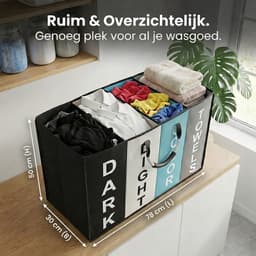Somstyle Wasmand 4 Vakken - 78 x 50 CM - Wassorteerder met Handvat - Zwart, Grijs, Blauw & Wit — thumbnail 4