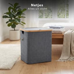 Cheqo® Wasmand - Wasmand met Deksel - Opvouwbare Wasmand - Wasmand met Klep - Blauwe Wasmand - Wasmand Badkamer - Wasmand Slaapkamer - Wasmand Wasruimte - Wasmand voor Wasgoed - Wasmand voor Handdoeken - Wasmand voor Beddengoed — thumbnail 2