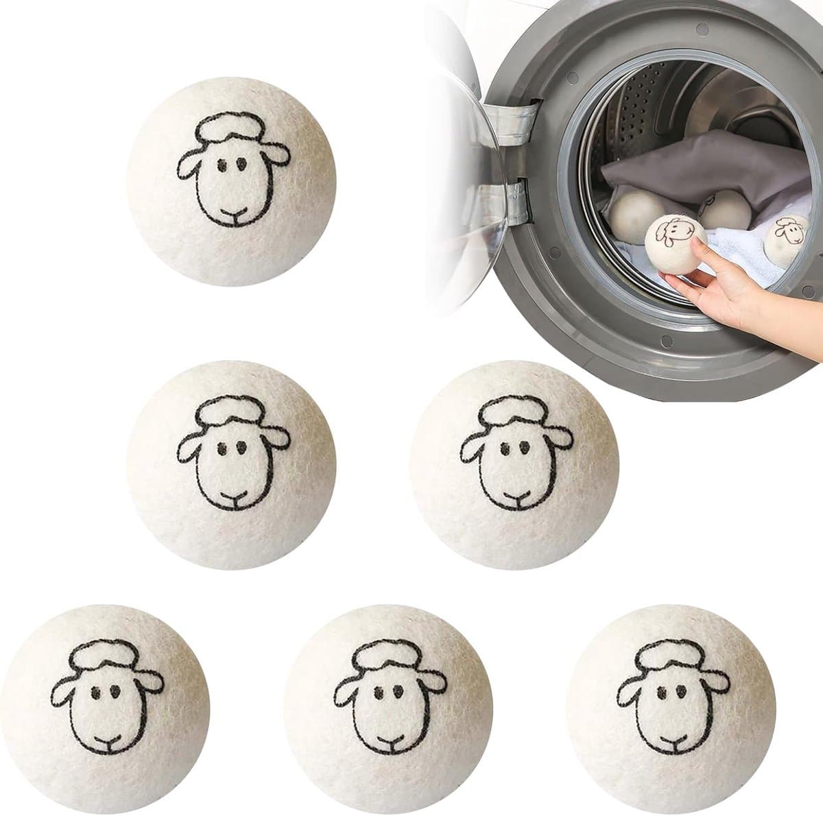Set van 6 wollen droogballen, wollen droogballen, 6 cm wollen bal voor de droger, wollen droogballen, wollen droogballen, droogbal, wasdroogbal — afbeelding 1