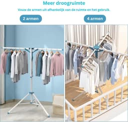 NBAP® Droogmolen met Voet voor Camping & Thuis - Wasrek Staand - Droogrek Inklapbaar - Wit — thumbnail 4