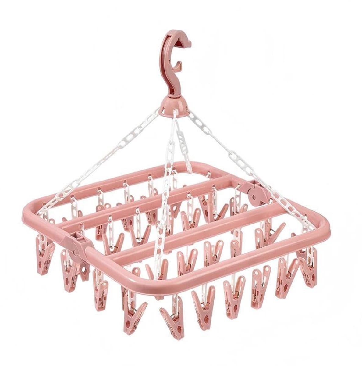 Sokkendroogrek met 32 clips - Hangend kledingrek voor binnen en buiten - Opvouwbaar roterend droogrek voor sokken, ondergoed en kleine kleding - 35*32cm-Roze — afbeelding 1
