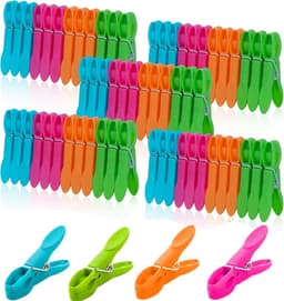 Wasknijpers-wasknijpers kunststof-Verpakking van 60 wasknijpers - Stevige plastic wasknijpers - Voor waslijnen - Wasknijpers met duurzame veren - Roestbestendig - 4 kleuren - 7,5 x 3,8 cm — thumbnail 1