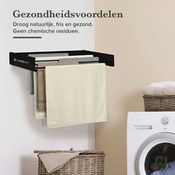 Jubbly® - Wanddroogrek 80cm - Wasrek Inklapbaar - Wasrek Hangend - Droogrek - Inklapbaar Droogrek - Droogrek Muur - 4 Meter Drooglengte - Zwart — thumbnail 4
