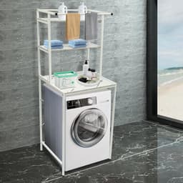 Wasmachinerek - Opbergrek Badkamer - Ruimte Besparen - 3 Gelaagde Plank - 69x60x176.5 CM - Wit Marmer — thumbnail 5