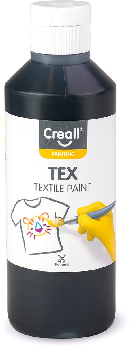Creall Tex - Textiel- & Stoffenverf - Zwart - 250ml - Machine wasbaar na fixatie - Voor T-shirts, jeans, schoenen, stoffen tassen, meubels en auto-interieurs/hemelbekleding - Gemaakt in NL - Glutenvrij — afbeelding 1