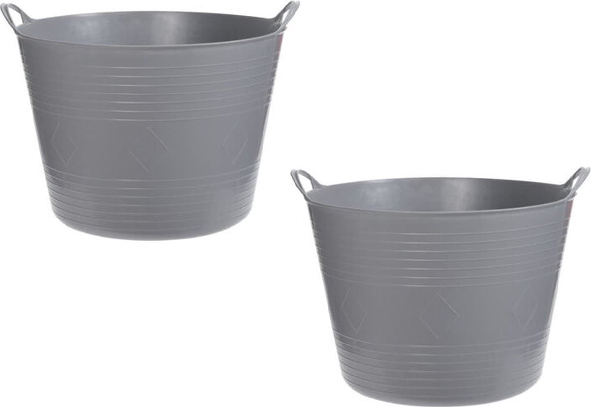 2x stuks flexibele kuip emmers/wasmanden rond lichtgrijs 40 liter - Opbergmanden — afbeelding 1