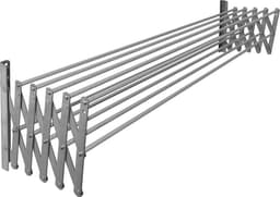 Sauvic Uitschuifbare Roestvrijstalen Waslijn Met 10 Stangen 160 Cm Zilver — thumbnail 1