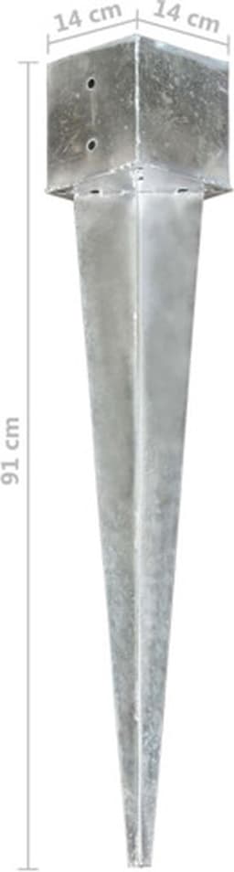 vidaXL - Grondpinnen - 6 - st - 14x14x91 - cm - gegalvaniseerd - staal - zilverkleurig — thumbnail 4