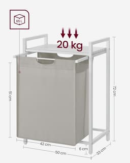 Laundry basket with shelf, box, and removable bag - 65 L 50 x 33 x 72 cm white BLH101W01 — thumbnail 4