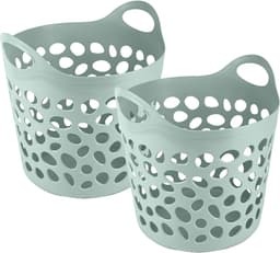 Plasticforte Flexibele wasmand/opbergmand - rond - groen - 35 liter - D40 x H39 cm — thumbnail 2