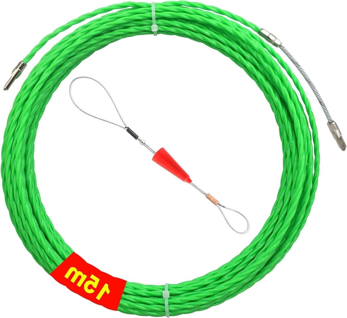 Allecto Premium - Retractable spiraal 15m polyester trekdraad met geleidingsveer - ideaal voor kabels leggen - Ø4.5mm - groen — afbeelding 1