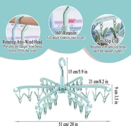 Draaibaar droogrek met 24 pinnen voor het drogen van sokken, lingerie, babykleding en handdoeken - Set van 2 (Groen) — thumbnail 5